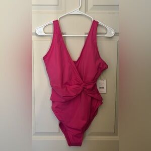 NWT Andie Pink One Piece Swimsuit with Wrap Detail